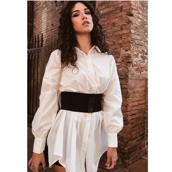 White Waist Fitted Drop Shoulder Buttoned Shirt - Picture 16 of 17
